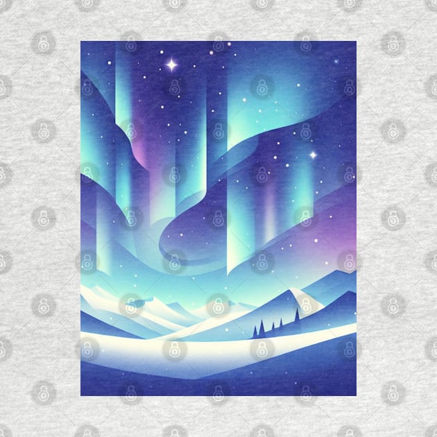 Northern Lights Design With Stars by PrintDrapes